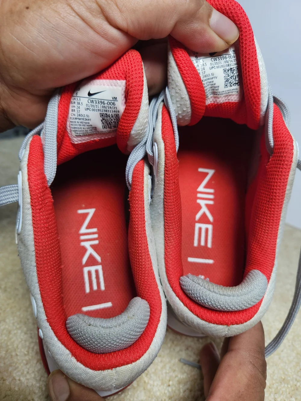 Nike Light Gray Mesh Sneakers with Gum Outsole and Coral Accents